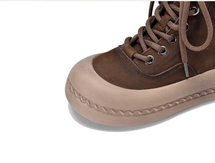 Casual Leather Thick Bottom Side Zipper Short Boots