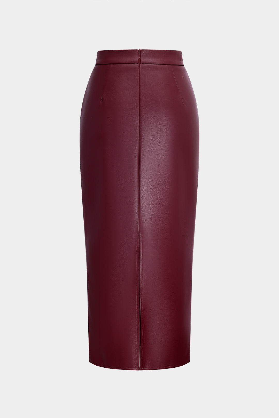 Basic Faux Leather Slit Skirt