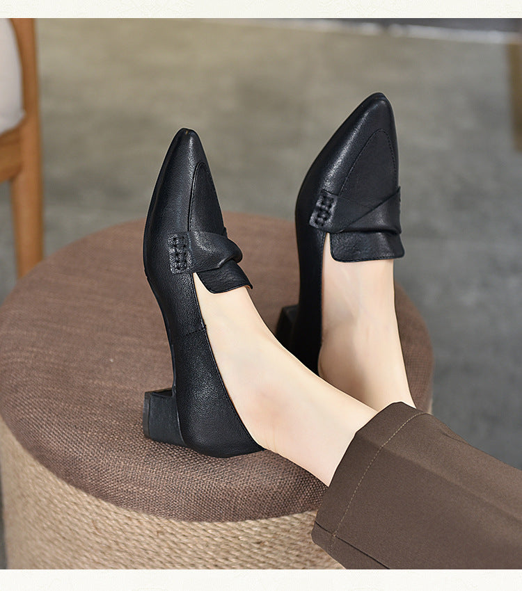 Classic leather Pointed-toe Chunky Heel Shoes