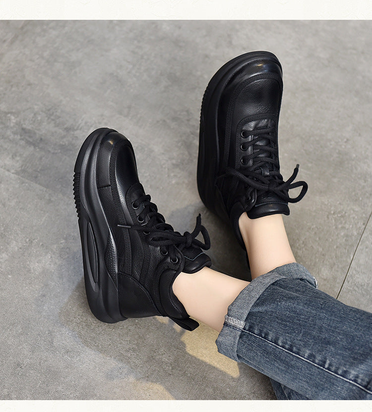 Casual Leather Colorblocked Thick Bottom Boots