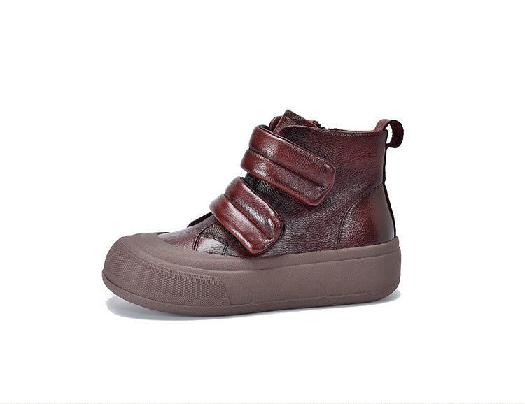Vintage Leather Velcro Side Zipper Boots