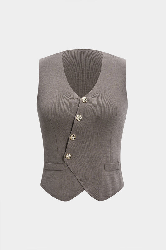 Asymmetrical Button V-Neck Tank Top