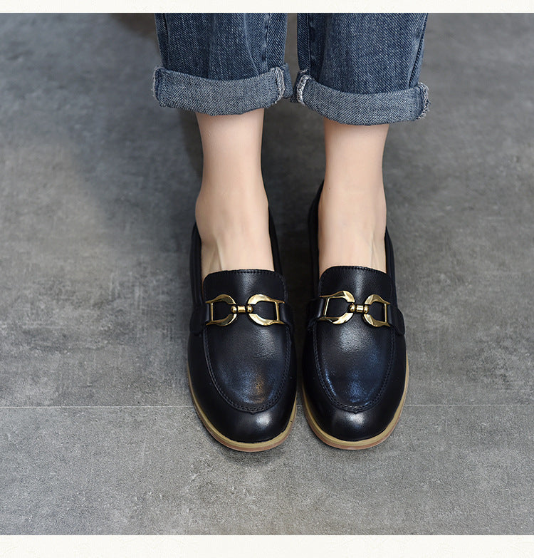 British Style Metal Buckle Leather Shoes