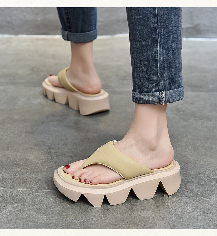 Casual Leather Thick Bottom Slippers