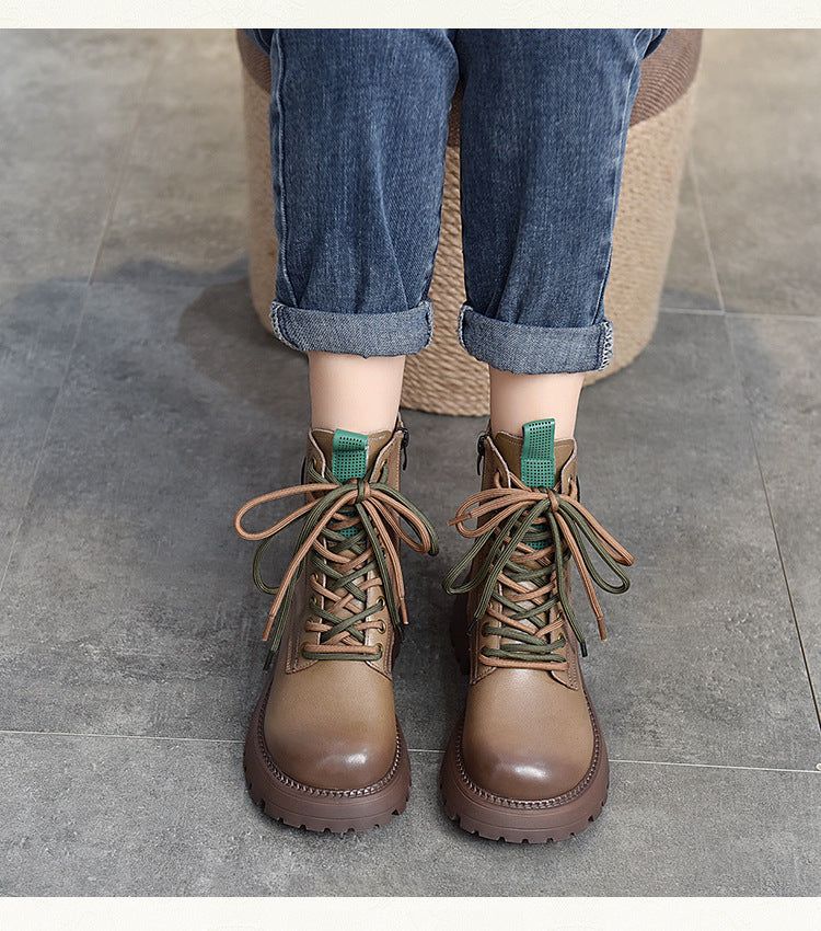 British Style Leather Thick Bottom High Top Martin Boots