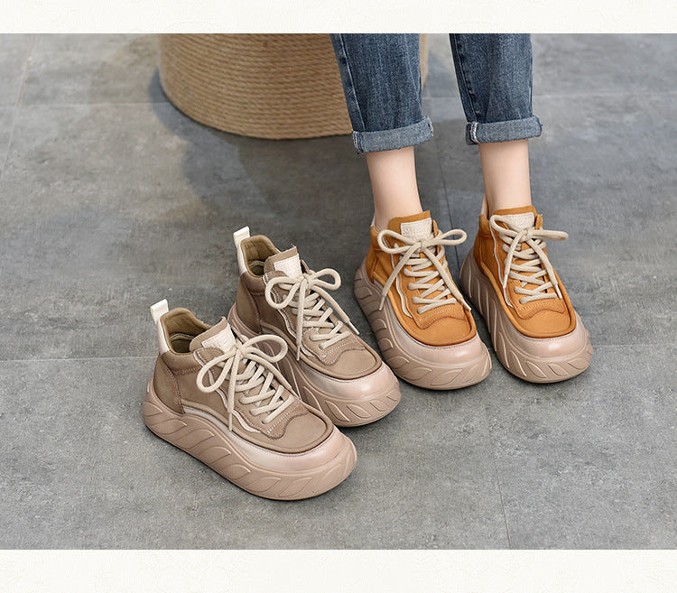Casual Leather Thick Bottom High Top Shoes