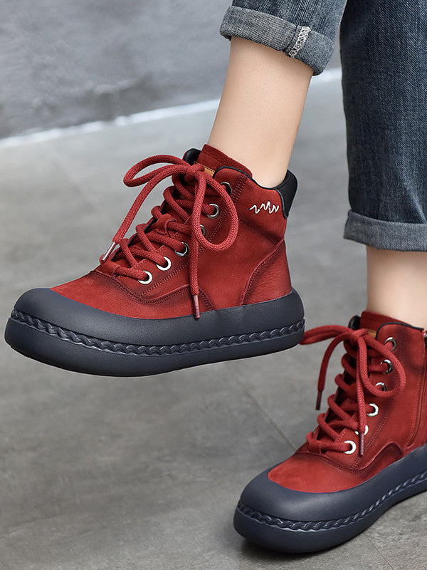 Casual Leather Thick Bottom Side Zipper Short Boots