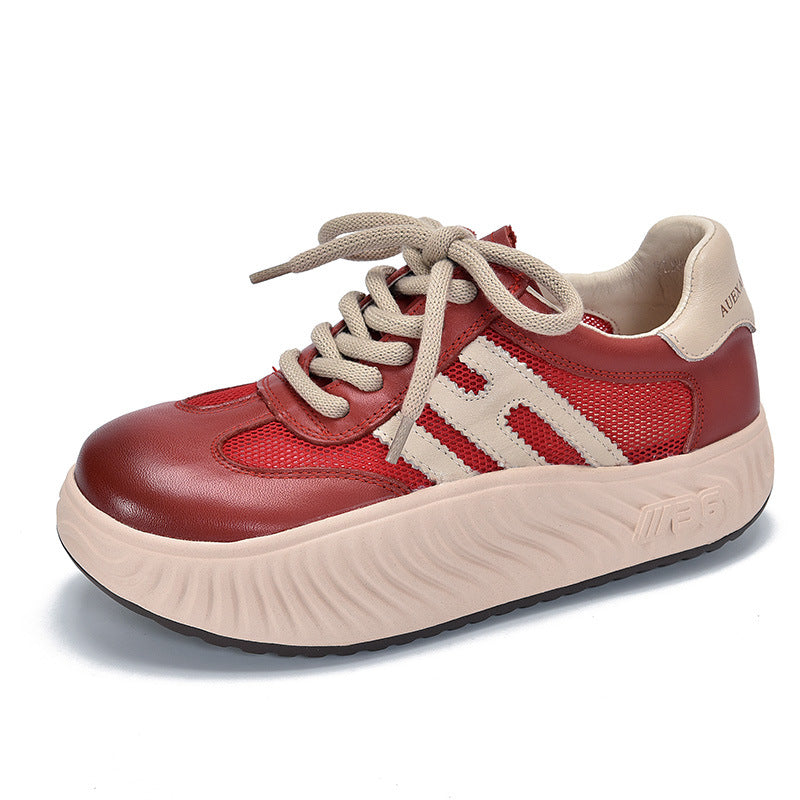 Simple Splicing Lace-up Leather Thick-soled Shoes