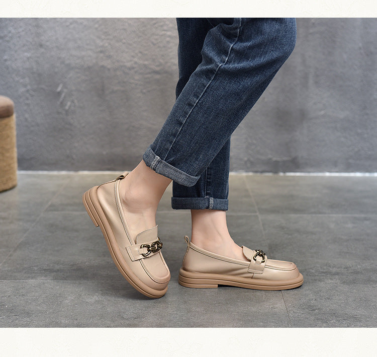 British Style Splicing Round Toe Leather Shoes