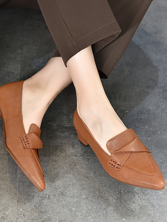 Classic leather Pointed-toe Chunky Heel Shoes