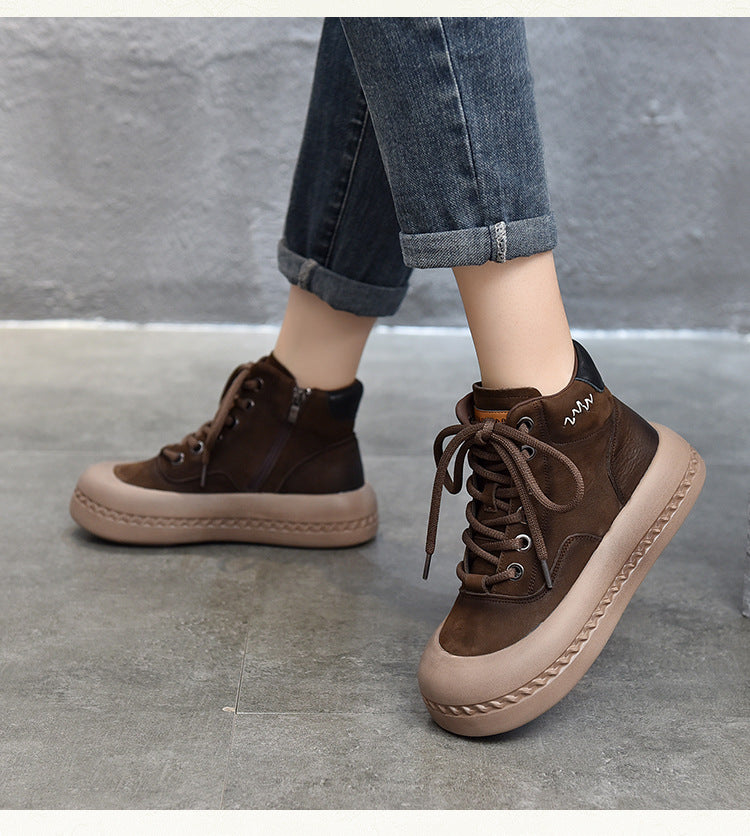 Casual Leather Thick Bottom Side Zipper Short Boots