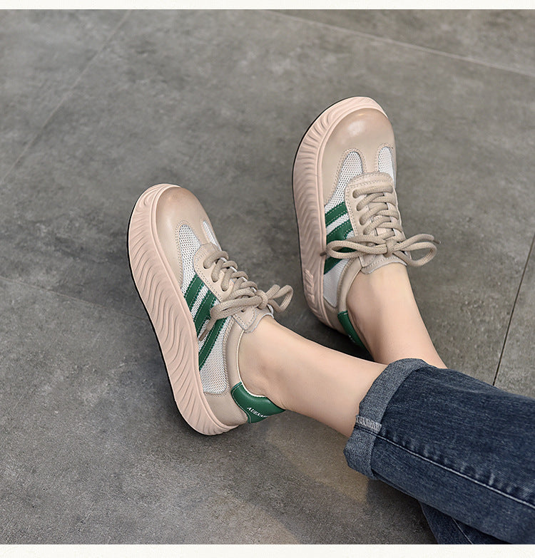 Simple Splicing Lace-up Leather Thick-soled Shoes