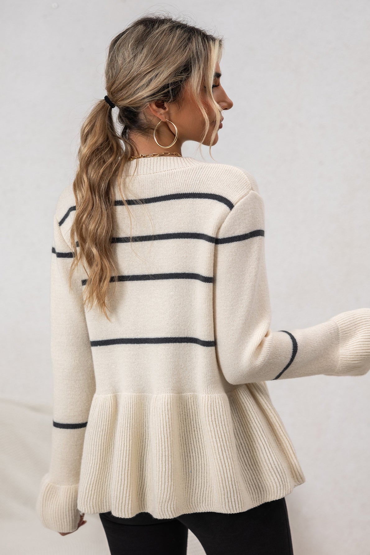 V-Neck Striped Loose Fit Knit Cardigan
