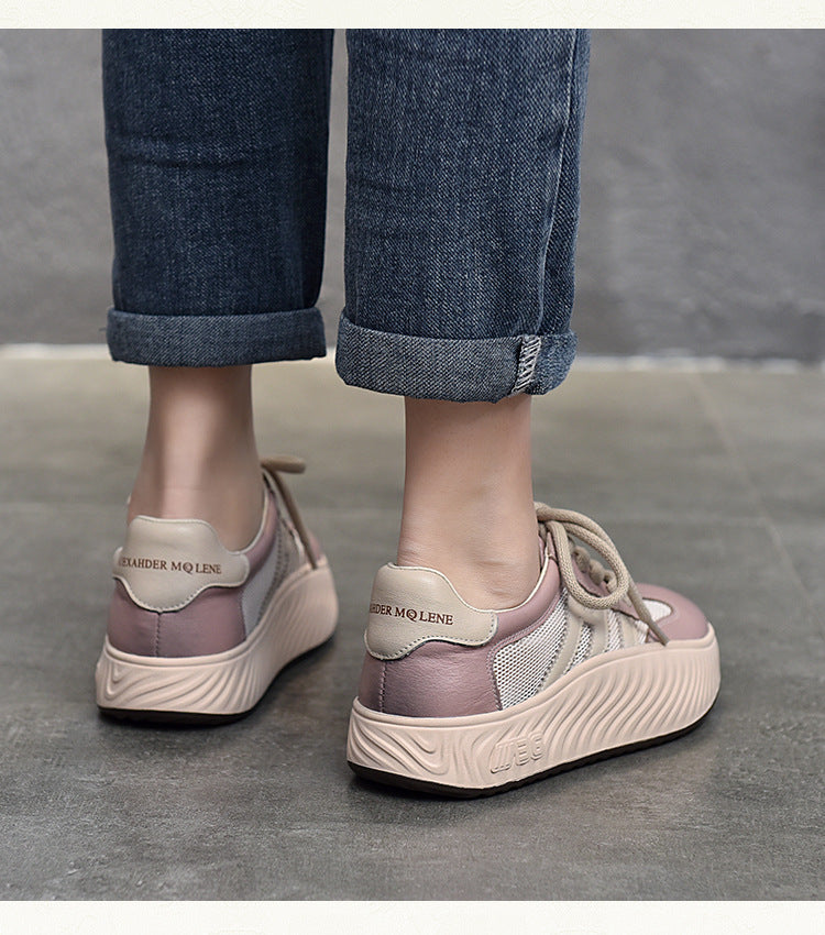 Simple Splicing Lace-up Leather Thick-soled Shoes