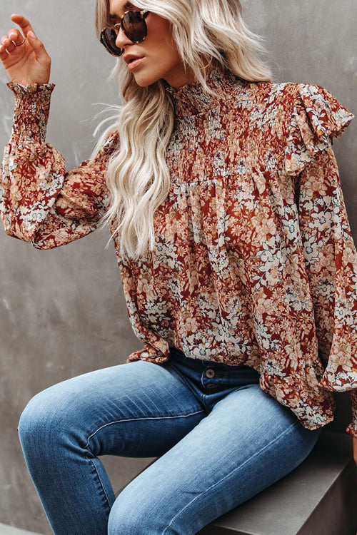Sipping On Love Printed Smocked Top