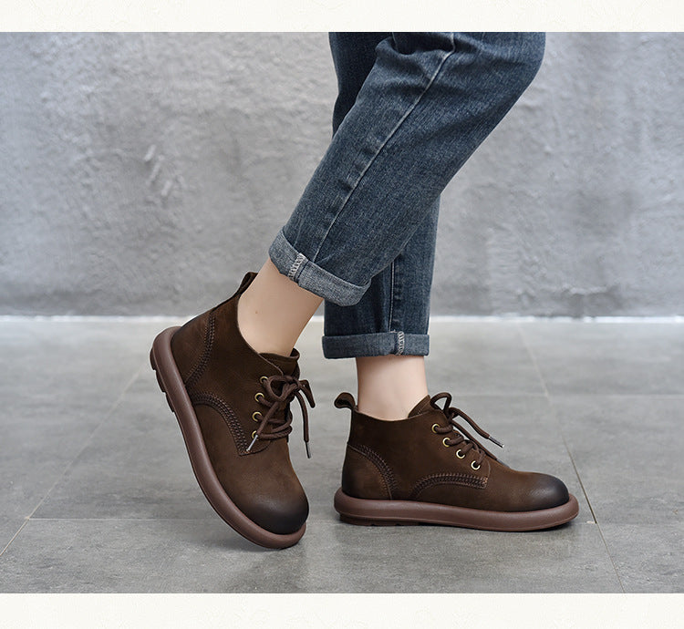 Simple Lace-up Leather Flat Shoes