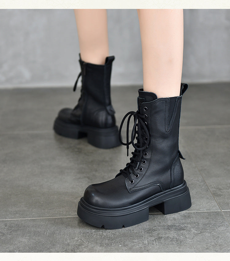 British Style Zipper Thick Bottom Long Boots