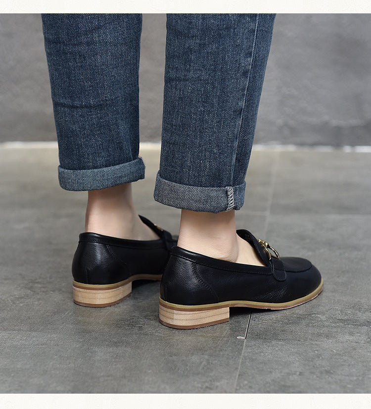 British Style Metal Buckle Leather Shoes