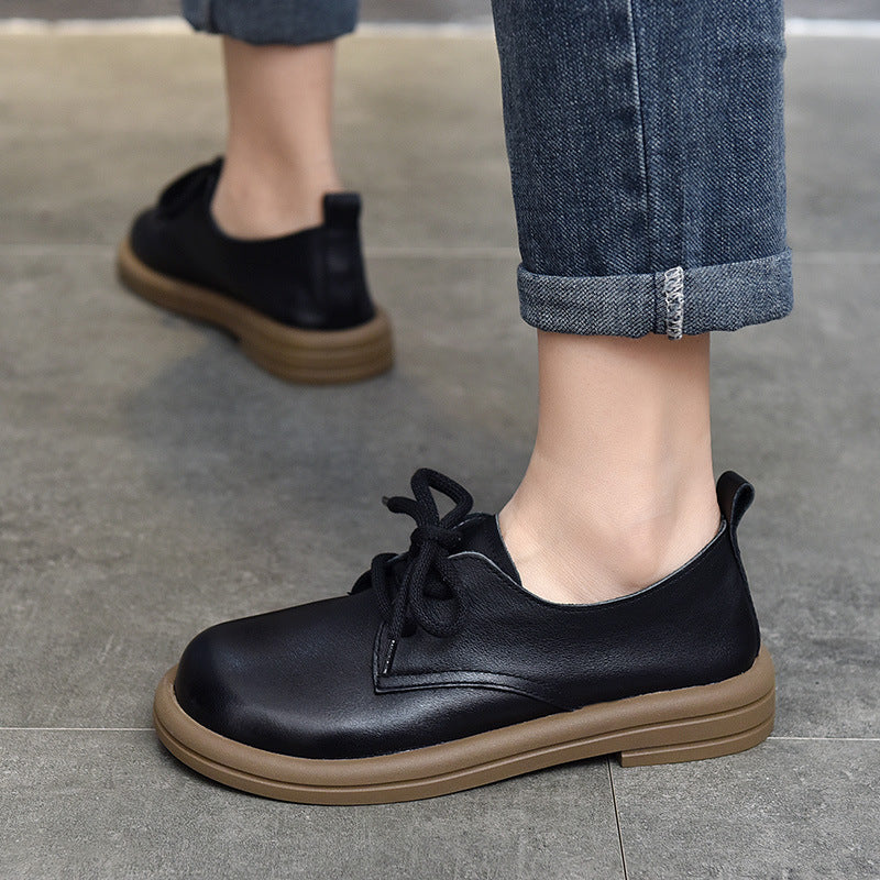 Simple Solid Color Mid Heel Leather Shoes