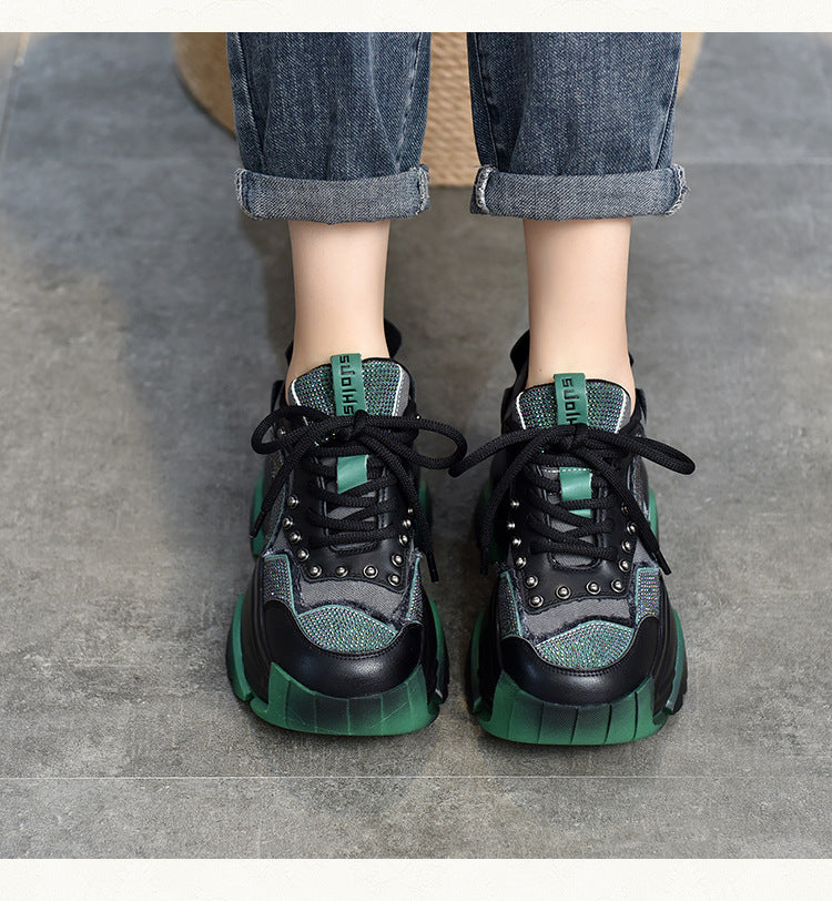 Niche Design Colorblock Leather Thick Bottom Shoes