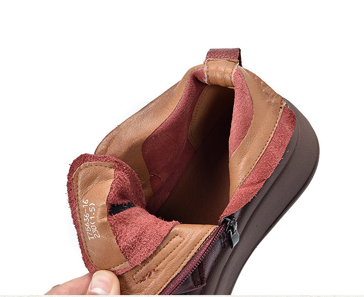 Vintage Leather Velcro Side Zipper Boots