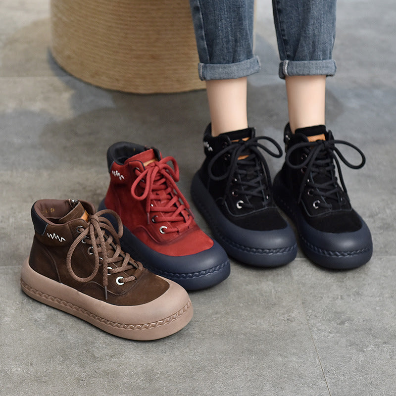 Casual Leather Thick Bottom Side Zipper Short Boots