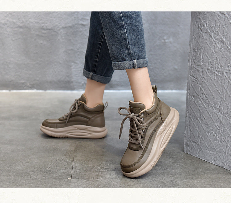 Casual Leather Colorblocked Thick Bottom Boots