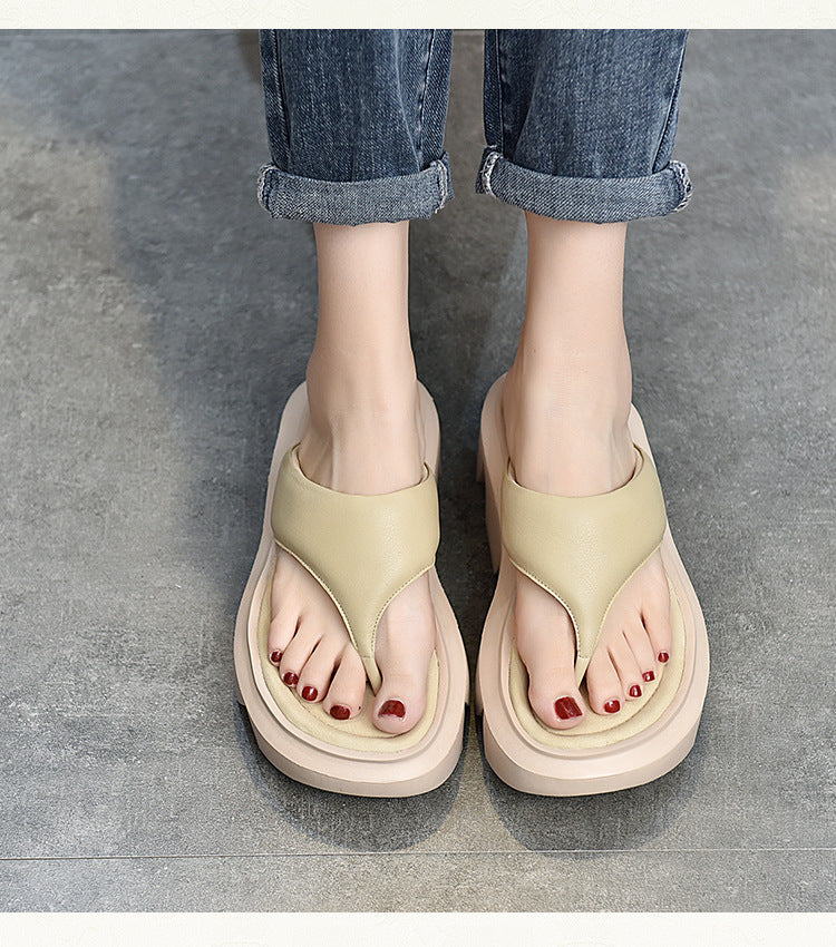 Casual Leather Thick Bottom Slippers