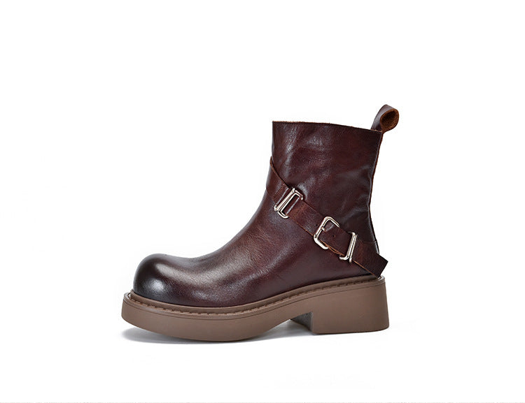British Style Leather Thick Bottom Short Boots