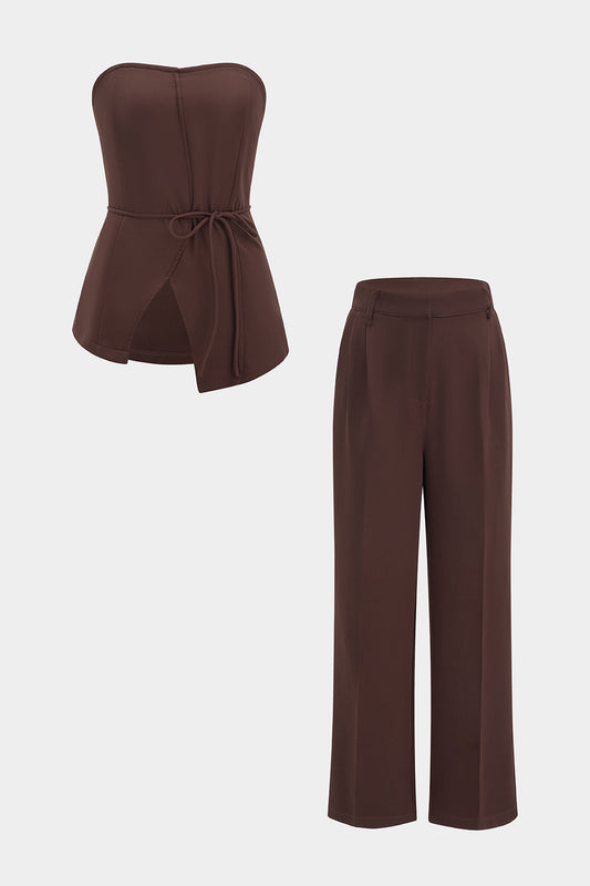 Asymmetrical Tie-Up Tube Top And Trousers Set