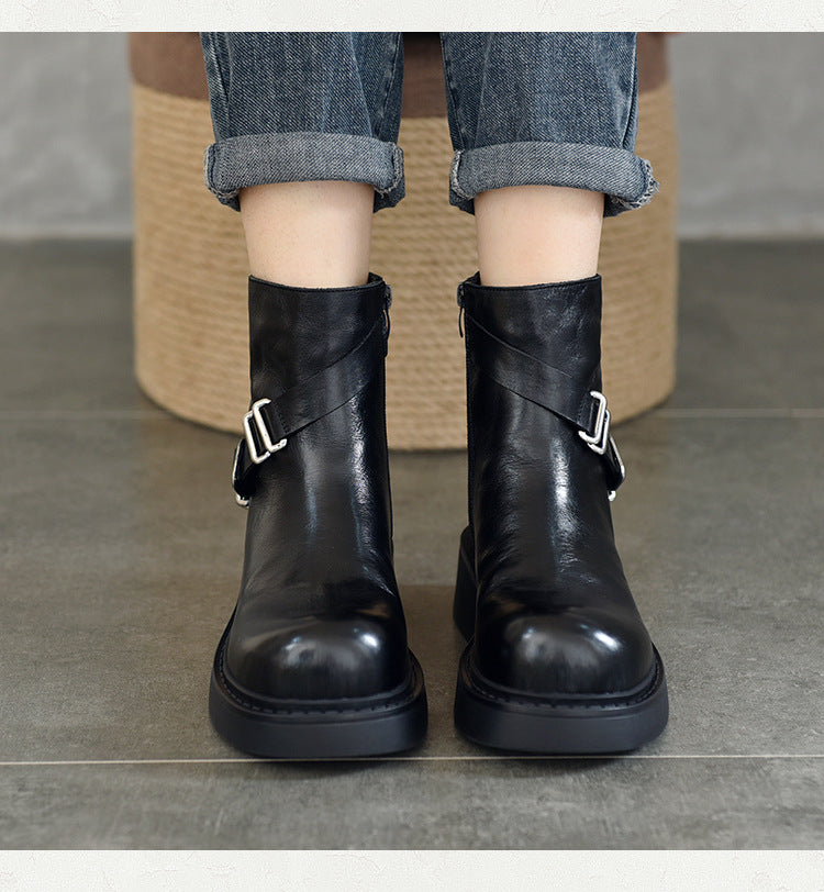 British Style Leather Thick Bottom Short Boots