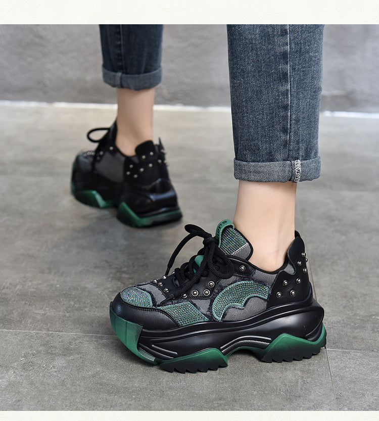 Niche Design Colorblock Leather Thick Bottom Shoes