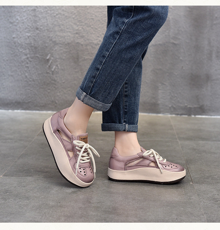 Casual Color Blocking Leather Thick Soled Shoes