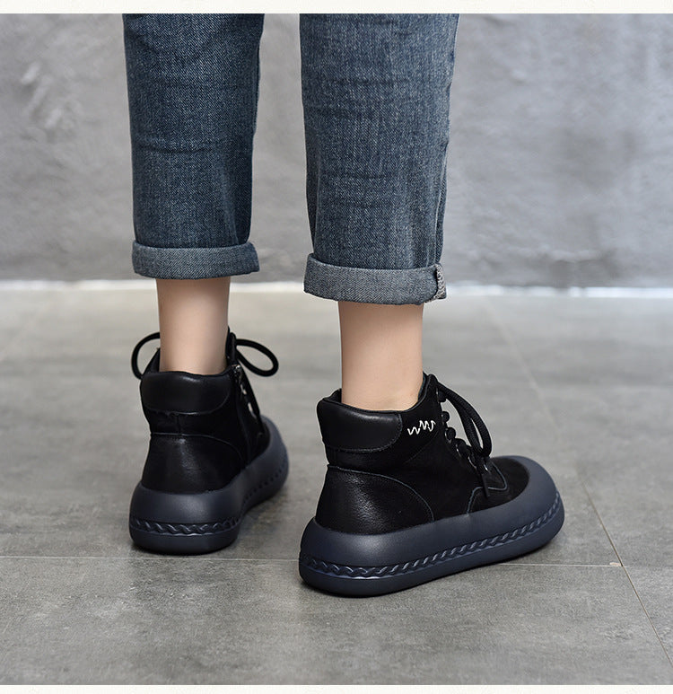 Casual Leather Thick Bottom Side Zipper Short Boots