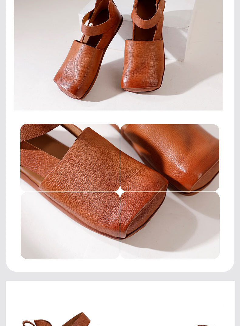 Versatile Leather Square Toe Flat Shoes