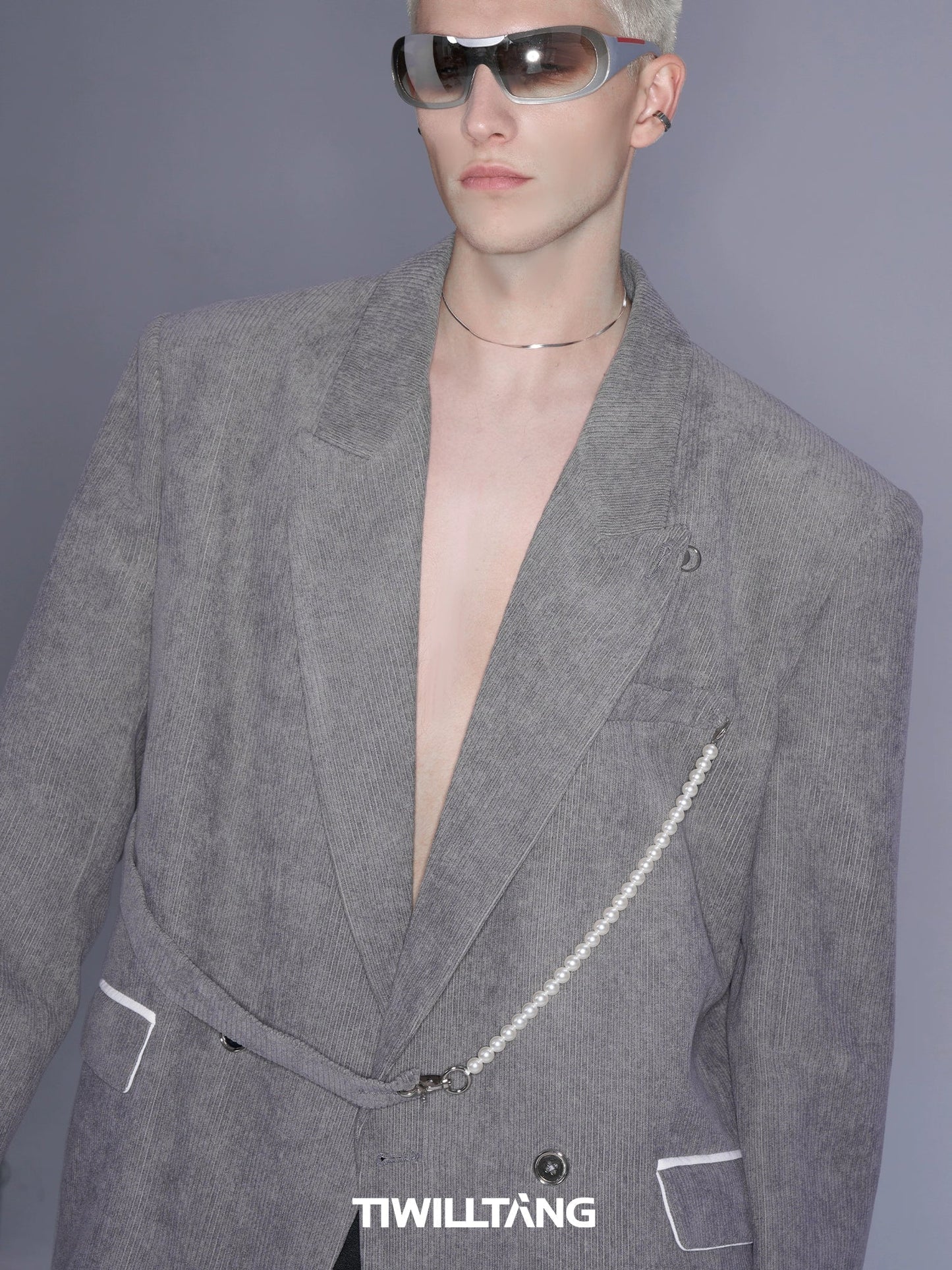 Retro Corduroy Peak Lapel Blazer Jacket