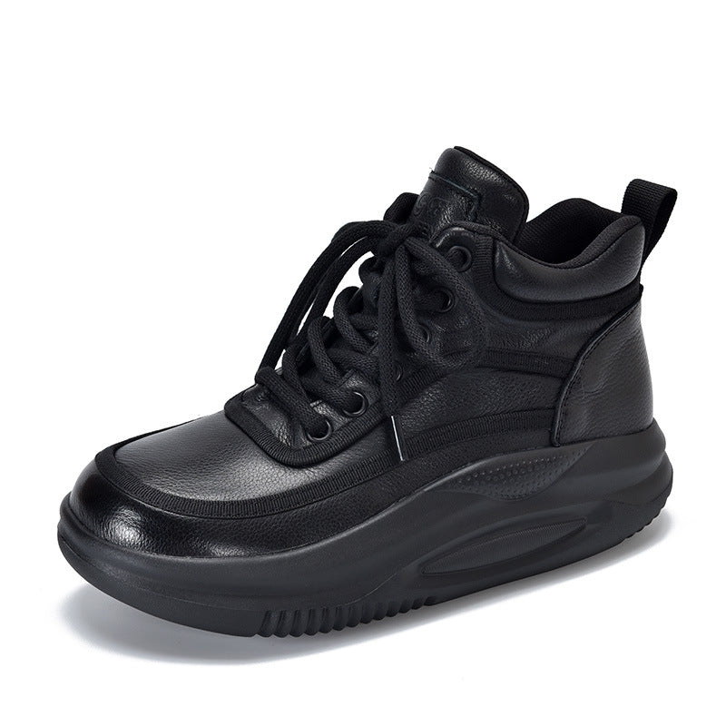 Casual Leather Colorblocked Thick Bottom Boots