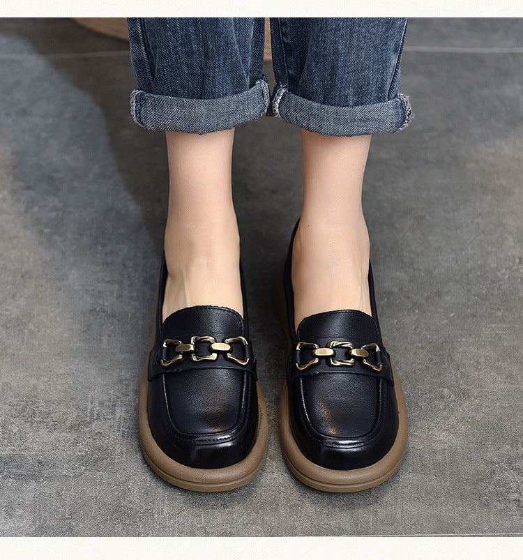 British Style Splicing Round Toe Leather Shoes