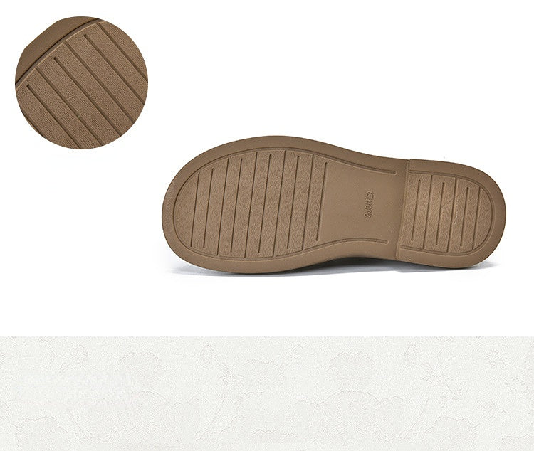 Simple Solid Color Mid Heel Leather Shoes