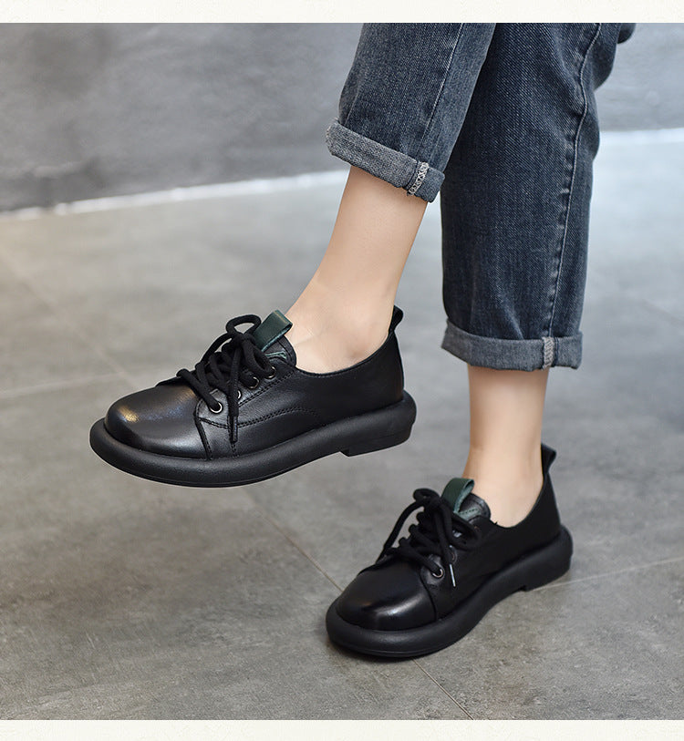 Classic Leather Lace-up Flat Shoes