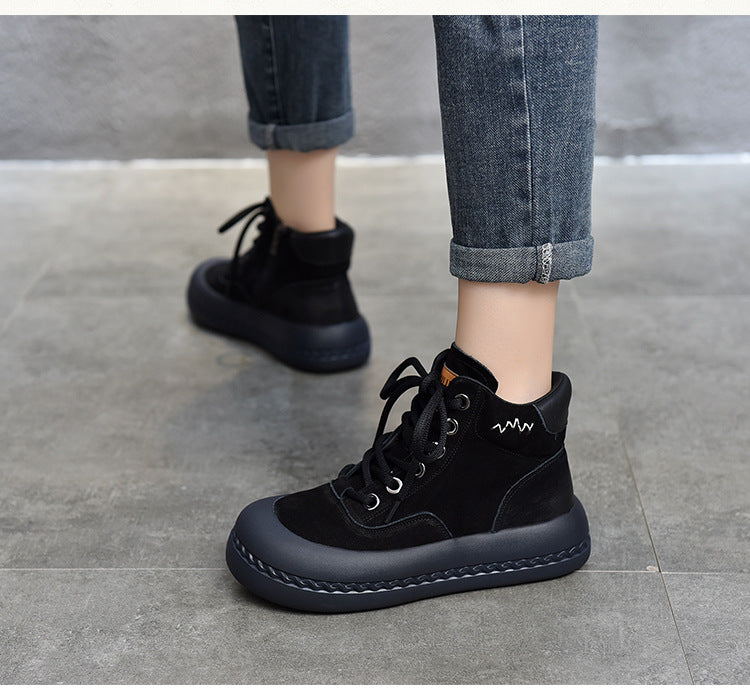 Casual Leather Thick Bottom Side Zipper Short Boots