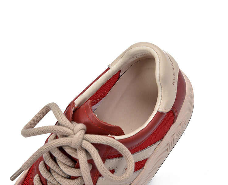 Simple Splicing Lace-up Leather Thick-soled Shoes