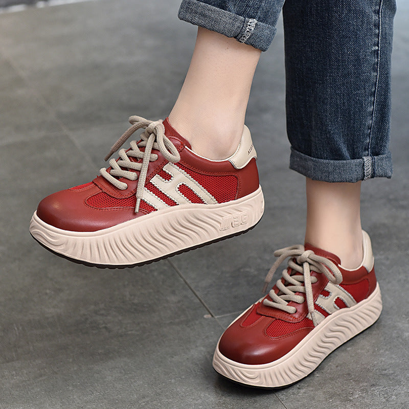 Simple Splicing Lace-up Leather Thick-soled Shoes