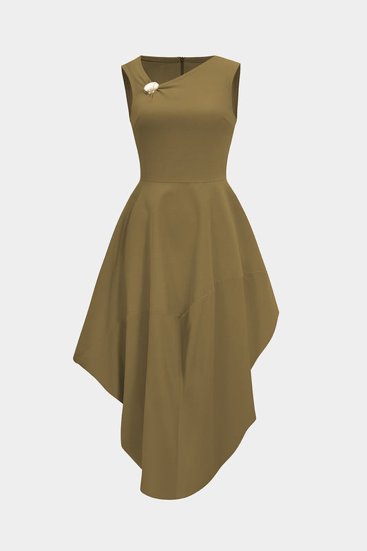 Asymmetrical Metallic Decor Sleeveless Maxi Dress