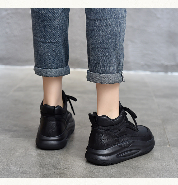 Casual Leather Colorblocked Thick Bottom Boots