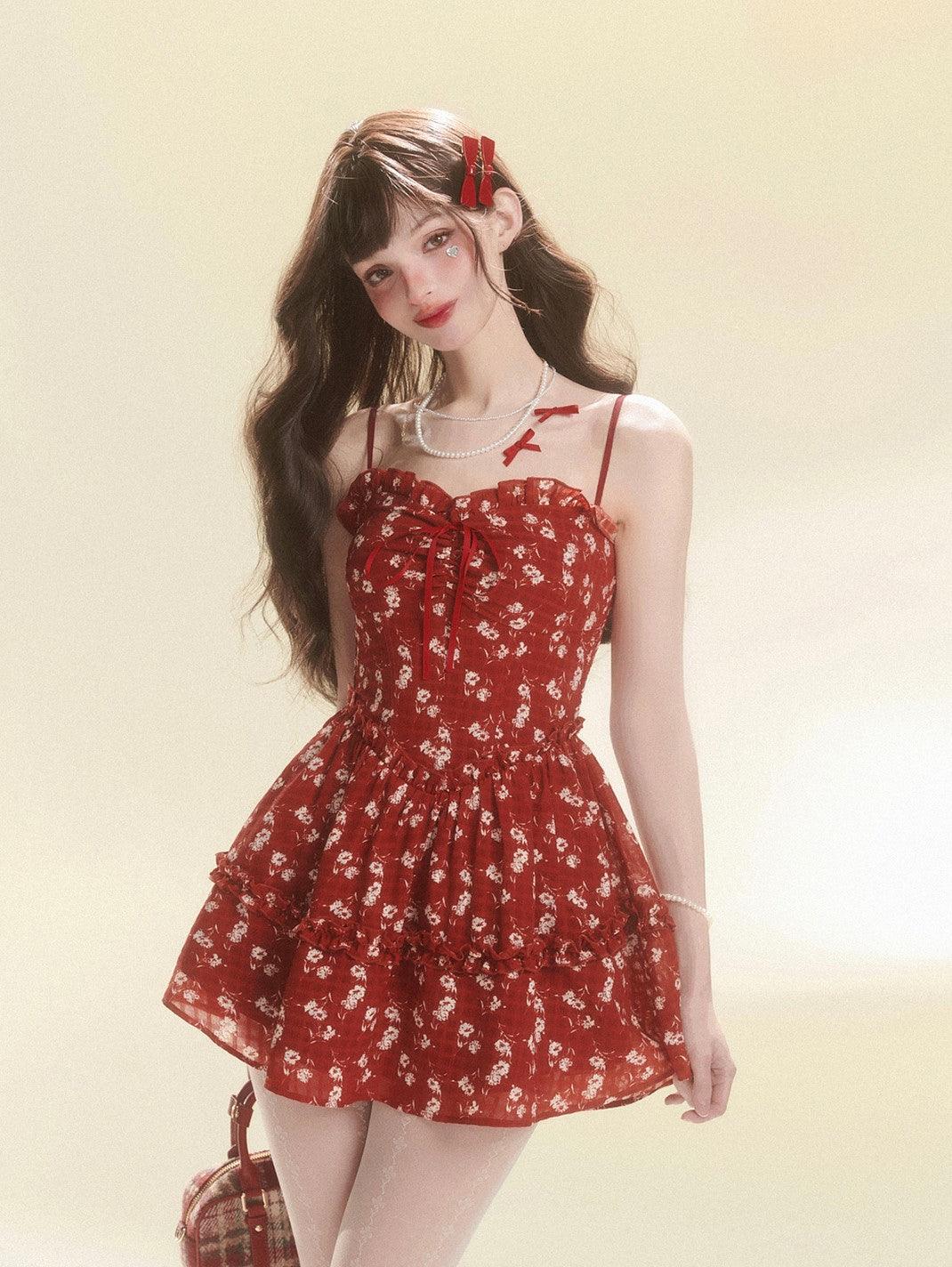 Radiant Red Blossom Dress