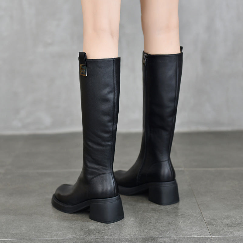 British Style Side Zipper Thick Heel Knight Boots