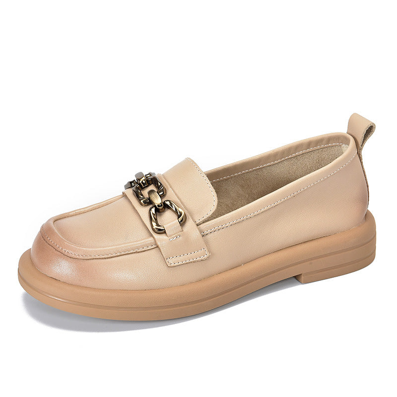 British Style Splicing Round Toe Leather Shoes