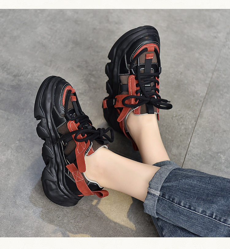 Personalized Colorblocking Leather Thick Sole Shoes