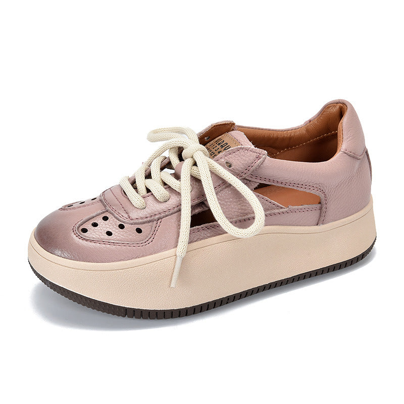 Casual Color Blocking Leather Thick Soled Shoes